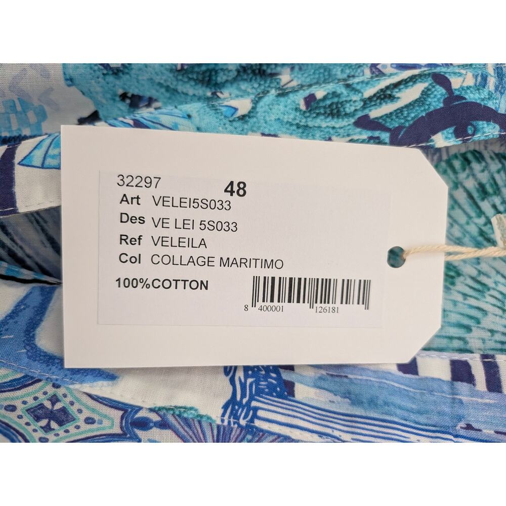 NWT Vilagallo Leila Shells Maxi Dress Blue White Short Sleeve Shift Dress 44 XL - Picture 4 of 7
